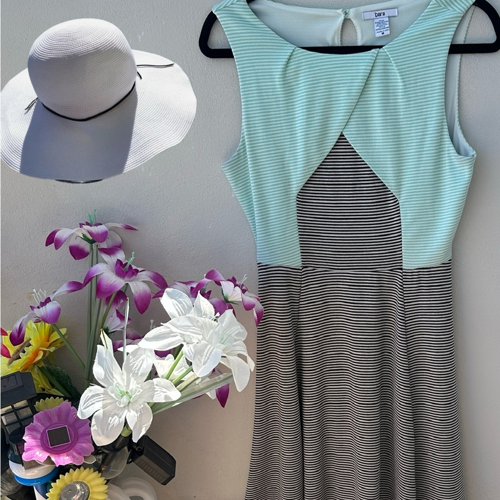 BAR lll Mint and Black Striped Cutout-Style Fit & Flare Dress - Picture 3 of 6